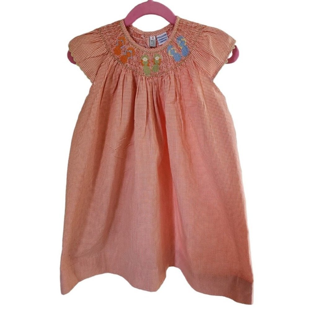 Pollilops boutique smocked dress size 4 orange gingham